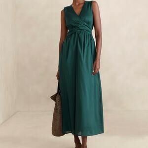 Banana Republic Dress Womens 12 Deep Sea Teal Blue Voile Wrap-Waist Maxi Cotton